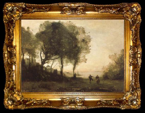 framed  Jean Baptiste Camille  Corot rural scene, ta009-2